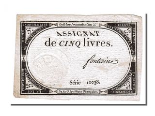 French Assignats,  5 Livres Type Domaines Nationaux,  Signé Fontaine photo