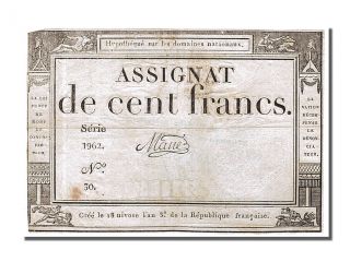 French Assignats,  100 Francs Type Domaines Nationaux,  Signé Mané photo