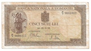 (r411135) Romania Paper Note - 500 Lei 1941 - Vf photo