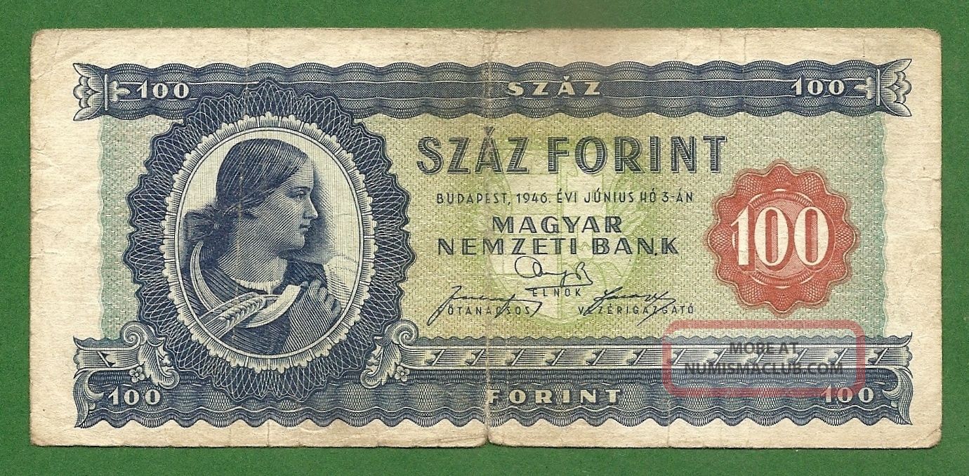 Rare 100 Forint 1946 Hungary Vg Europe photo