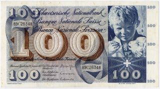 Zwitzerland 100 Francs 1972 P 49n.  Vf photo