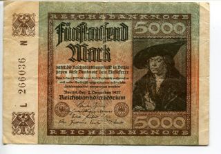 Germany Deutschland 5.  000 Mark 1922 (f+) Reichsbanknote Banknote Extra Red Color photo