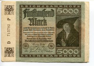Germany Deutschland 5.  000 Mark 1922 (vf) Reichsbanknote Banknote photo