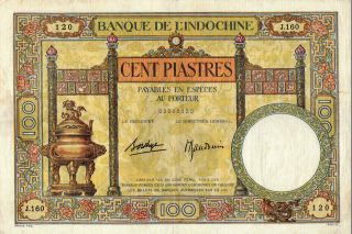 Banque De L ' Indo Chine (1936 - 1939) Issued 100 Piastres In Crisp Ef photo