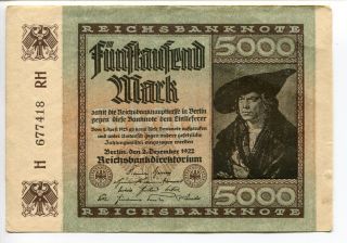 Germany Deutschland 5.  000 Mark 1922 (vf+++) Reichsbanknote Banknote photo
