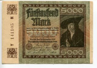 Germany Deutschland 5.  000 Mark 1922 (unc) Reichsbanknote Banknote photo