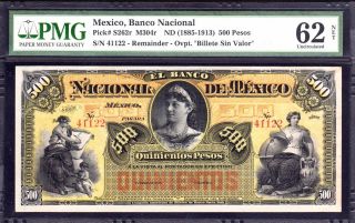 El Banco Nacional De Mexico 500 Pesos Remainder,  M304r / Bk - Df - 352 Pmg 62 Unc photo