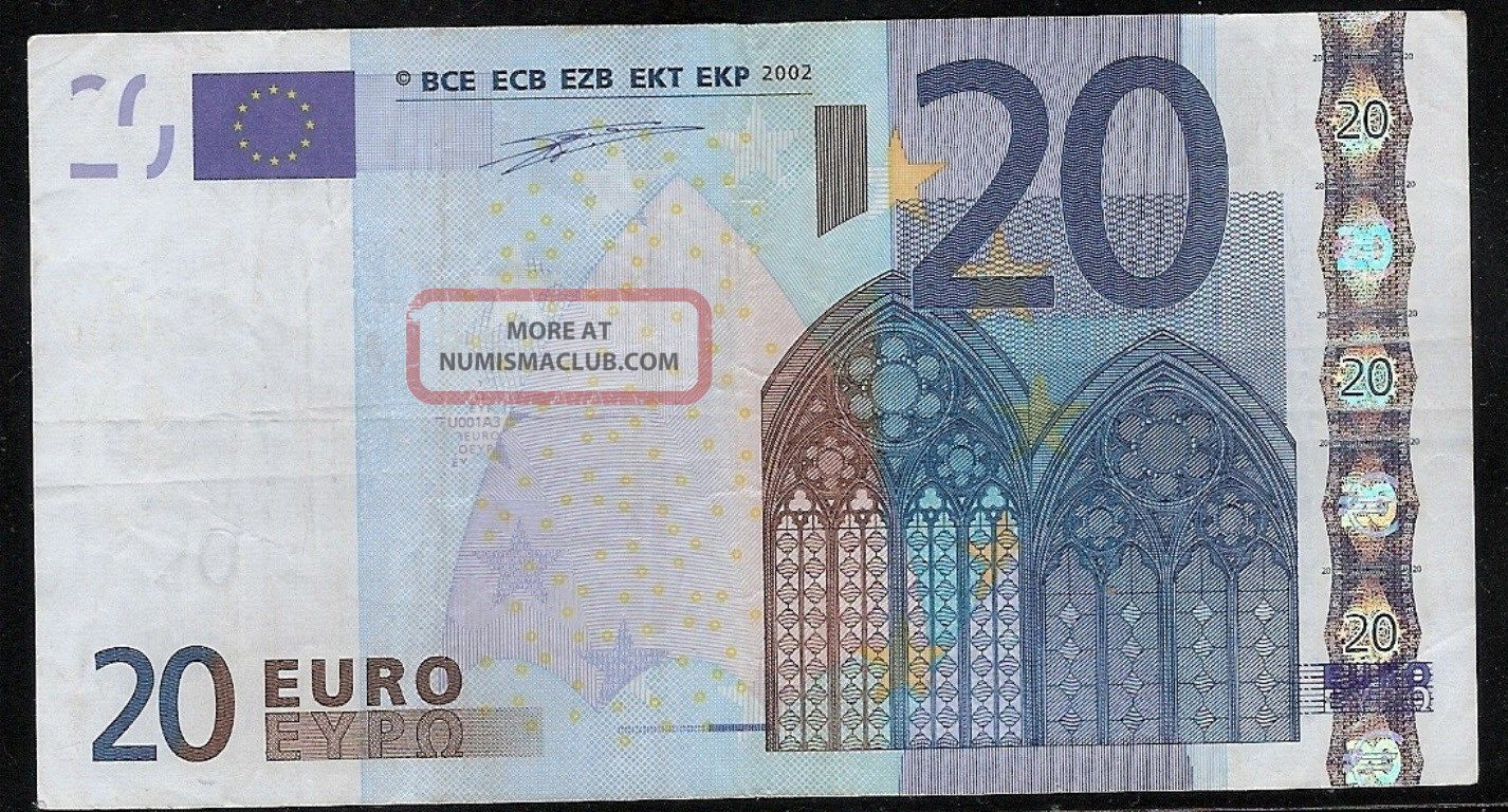 20 Euro ' M ' Portugal Banknote Series ' U001 A3 ' Duisenberg Signature 2002 Europe photo