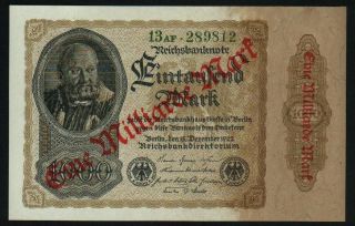 Germany - 1 Milliade Mark On 1000 Mark 15.  12.  1922 Au/unc P 113 A photo