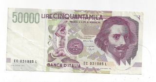 Italy 50000 Cinquantamila Lire Banknote 1992 Approx Xf Bright & Crisp photo