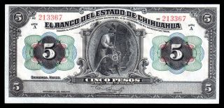 El Banco Del Estado De Chihuahua 5 Pesos 12.  12.  1913,  M95a / Bk - Chi - 148 Unc photo