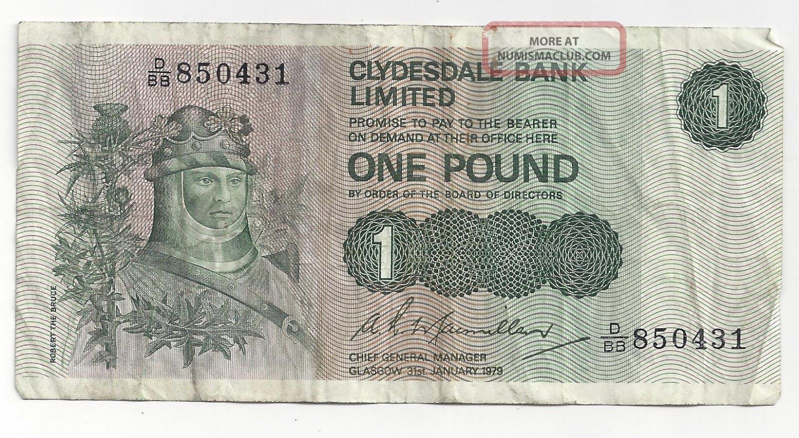Scotland Clydesdale Bank Limited 1 Pound Note Dated 1979 S&h