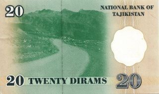 Tajikistan Twenty Diram Bank Note 1999,  In Protective Sleeve photo