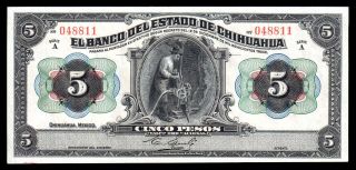 El Banco Del Estado De Chihuahua 5 Pesos 12.  12.  1913,  M95a / Bk - Chi - 148 Unc photo