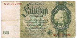 World Currency - Germany 50 Reichsmark - Reichs Bank Note photo