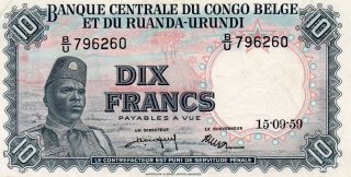 Belgian Congo P - 30b,  10 Francs,  15.  09.  1959,  Xf. photo