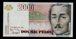 Colombia 2000 Pesos 1996 Pick 445a Unc. photo