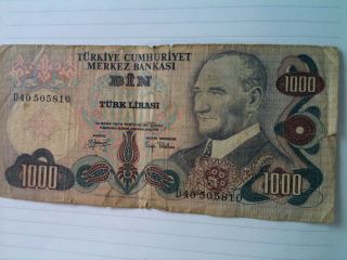 Turkey 1000 Lira Old Banknote / 1970 / Rare / See Photo For photo