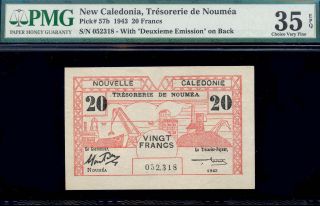 Bucksless 1055: Caledonia 20 Francs1943,  P - 57b - Pmg35 Epq - France photo