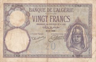 Algeria (french) : 20 Francs,  30 - 11 - 1928,  P - 78b photo