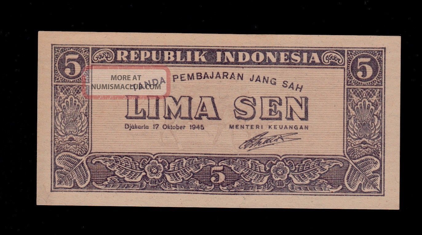 Indonesia 5 Sen 1945 Pick 14 Unc -. Asia photo