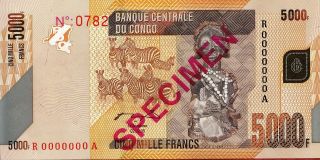 Congo 5,  000 5000 Francs 2012 P - Unc Specimen photo