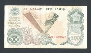 Yugoslavia 200 Dinara 1990 Vf P - 102 Serie: Ad Scarce Banknote photo
