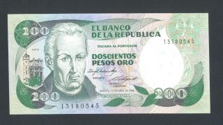 Colombia,  200 Pesos Oro 1.  4.  1985,  Uncirculated,  P429b photo