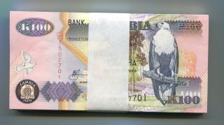 Zambia 100 Kwacha 2009 Unc Banknote - 50 Note 1/2 Bundle photo