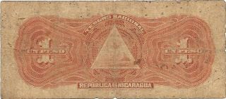 Old Nicaraguan Note Un Peso 1910 P - 44a photo