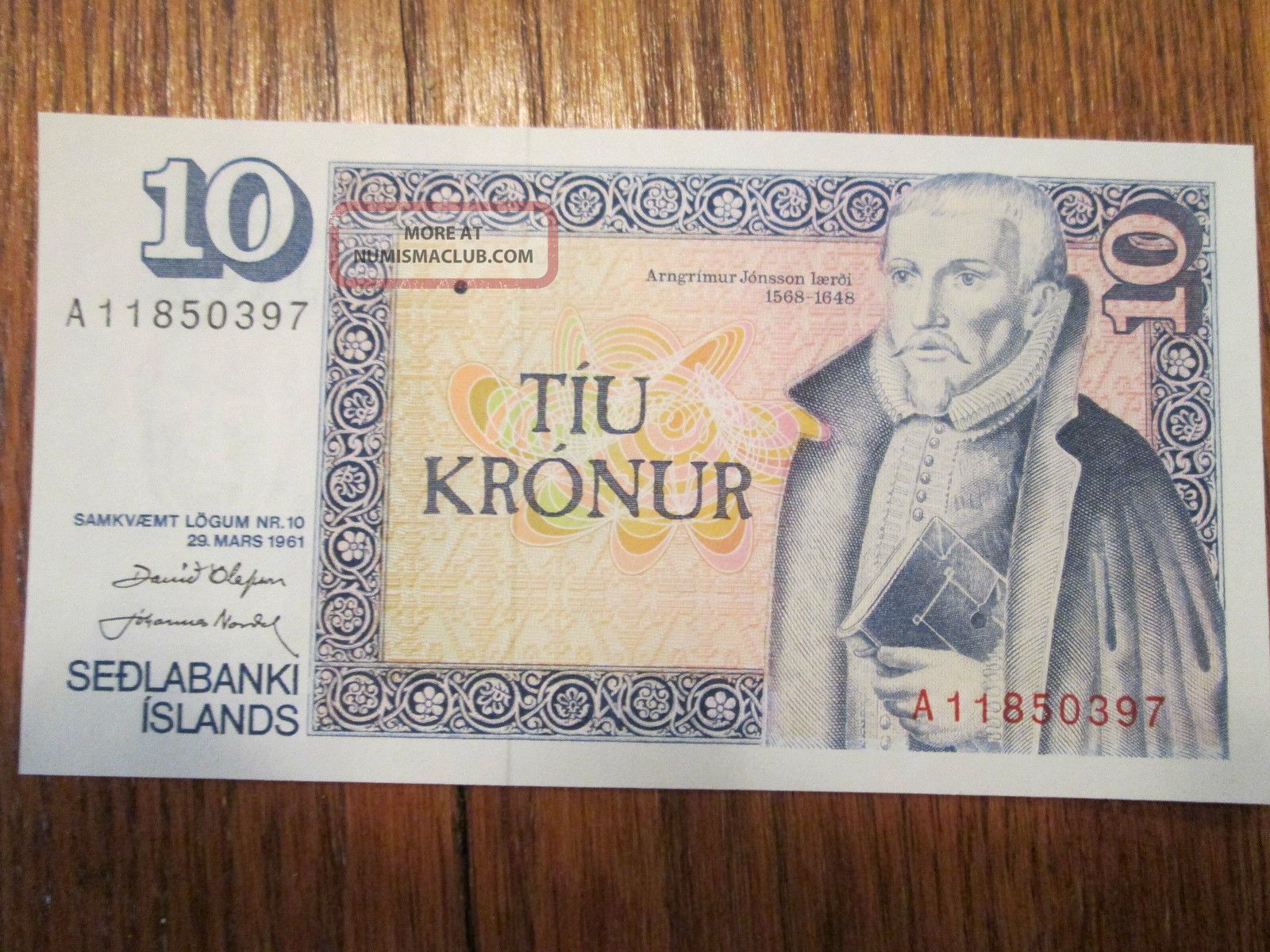 Unc Iceland Sedlabanki Islands 1961 10 Kronur Bankote P48 Foreign Bank Note Asia photo