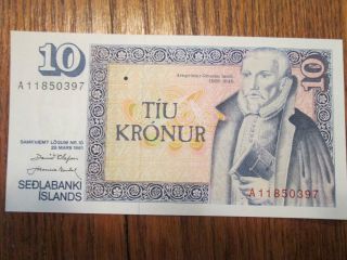 Unc Iceland Sedlabanki Islands 1961 10 Kronur Bankote P48 Foreign Bank Note photo