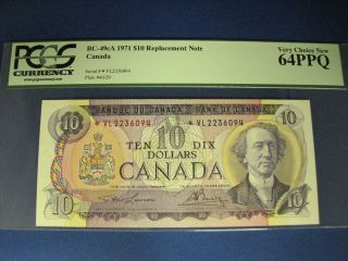 1971 $10 Bank Note Of Canada Replacement Note Vl Bc - 49ca Pcgs 64 Ppq photo