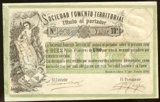 Uruguay S - 481 Sociedad Fomento Territorial 10 Pesos 1.  6.  1868 Ef/au photo
