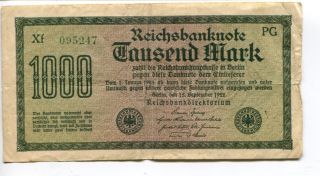 Germany Deutschland 1.  000 Mark 1922 (f) Circulated Reichsbanknote White Paper photo