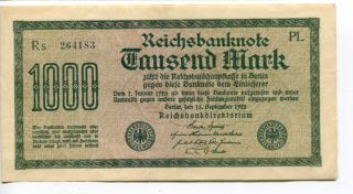 Germany Deutschland 1.  000 Mark 1922 (xf) Circulated Reichsbanknote White Paper photo