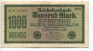 Germany Deutschland 1.  000 Mark 1922 (vf++) Circulated Reichsbanknote Watermark F photo