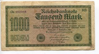 Germany Deutschland 1.  000 Mark 1922 (f+++) Circulated Reichsbanknote Watermark D photo