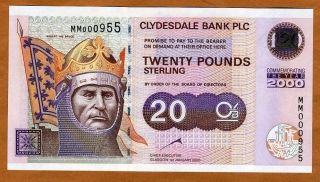 Scotland,  Clydesdale Bank,  20 Pounds,  2000,  P - 229b,  Unc Rare Millennium photo