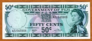 Fiji,  50 Cents,  Nd (1969),  P - 58,  Qeii,  A/1,  Scarce In Unc photo