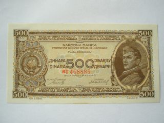 Yugoslavia: 500 Dinara 1946 Crisp Unc Colorfull Partisan Horse Farmer photo