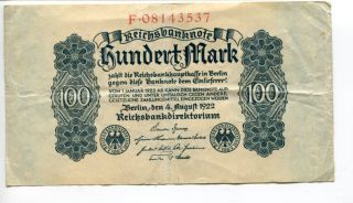 Germany Deutschland 100 Mark 1922 (vf+) Reichsbanknote Banknote photo