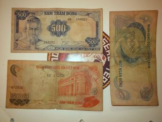 Paper Money - 3 Bills _ Vietnam 1000 Dong 500 Dong _ Vietnam War 1000 Dong photo