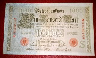 1910 1000 Mark Red Seal Germany Reichsbank Bill Money Great Shape Wow photo