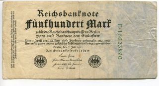 Germany Deutschland 500 Mark 1922 (f+) Circulated Reichsbanknote 8 Digit photo