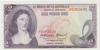 Colombia - Banco De La RepÚblica 1972 - 73 Issue 2 Pesos Oro Pick 413a photo