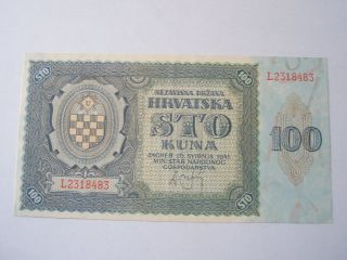 Croatia (wwii) : 100 Kuna 1941 Crisp Unc Ndh War Yugoslavia Germany Top photo
