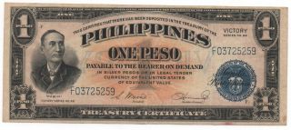 Phillipines 1 Peso 1949 Victory Blue Seal Pick 117 Look Scans photo