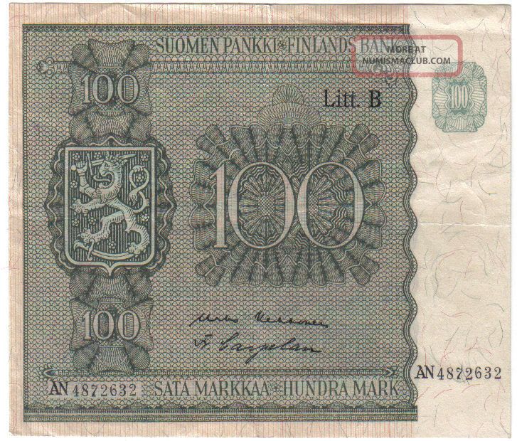 Finland 100 Markkaa 1939 Pick 88 Xf Look Scans Europe photo
