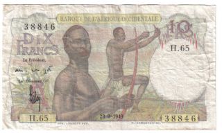 French West Africa 10 Francs 1949 Pick 37 Look Scans photo
